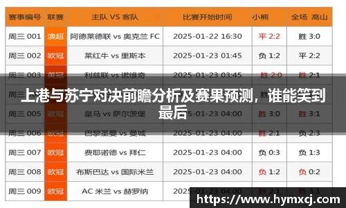 上港与苏宁对决前瞻分析及赛果预测,谁能笑到最后